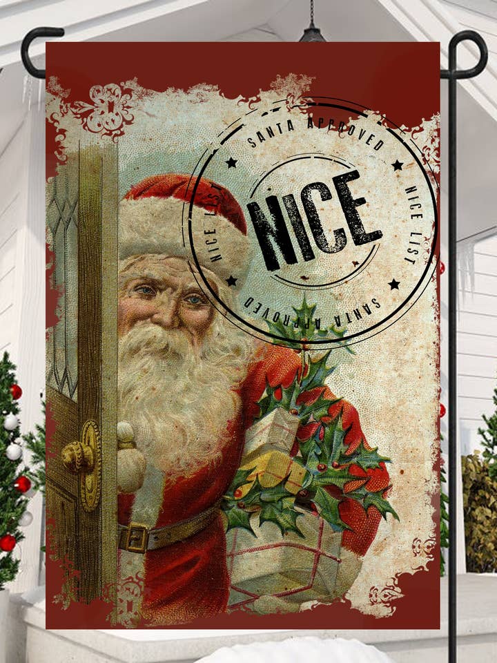 Bandiera da giardino con francobollo Santa Nice #G1823 per la vendita all'ingrosso da parte di Happy Cow Lawn Decor