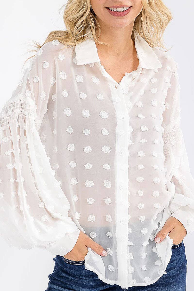 ROUSSEAU - Vente Chemise à col boutonné – femme - CHEMISIER À MANCHES LONGUES AVEC BOUTONS ET DÉTAILS À POIS SUISSES4