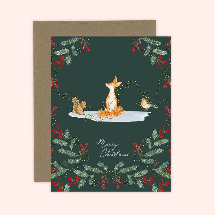 Merry Christmas Festive Fox Card for wholesale by Almeida Illustrations