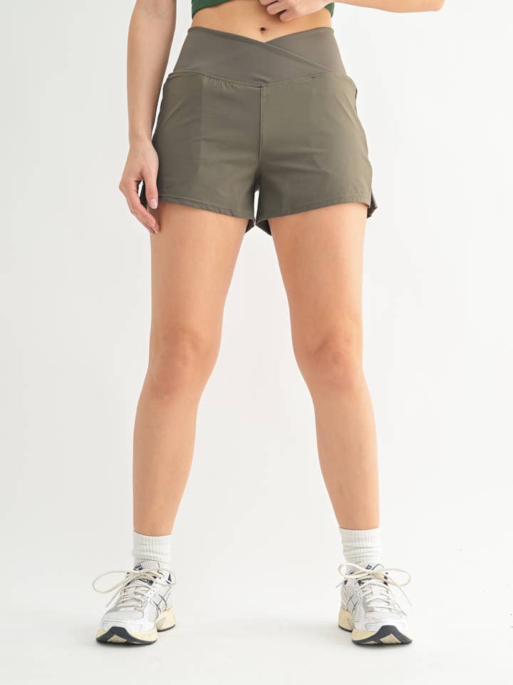 Mono B - Wholesale Athletic Shorts - Women's - Crossover Waist Running Shorts