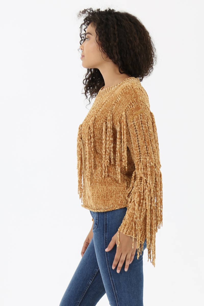 ANGIE - Wholesale Knit Sweater - Women's - XHH31-ASIS CHENILLE FRINGE PULLOVER SWEATER6