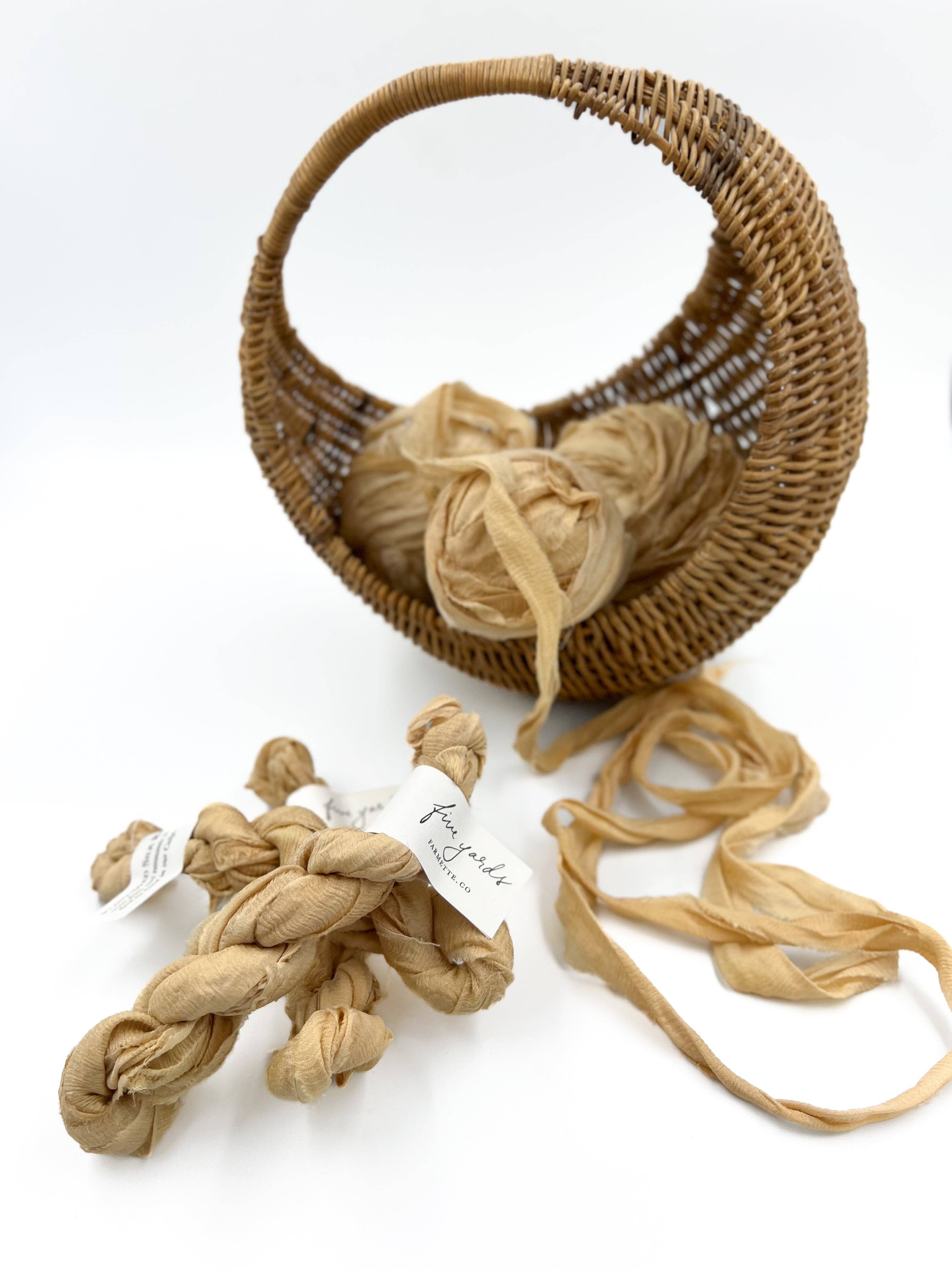 farmette – wholesale Ribbon – Gift wrapping – Camel Plant-Dyed Sari Silk Ribbon - 5 yards1