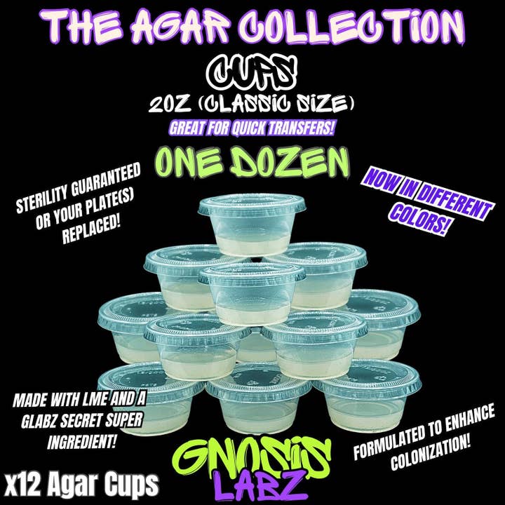 One Dozen 2oz Agar Cups - Sterilized Agar Media - Great for Small Cultures (Bundle Deals Available) for wholesale by Gnosis Labz