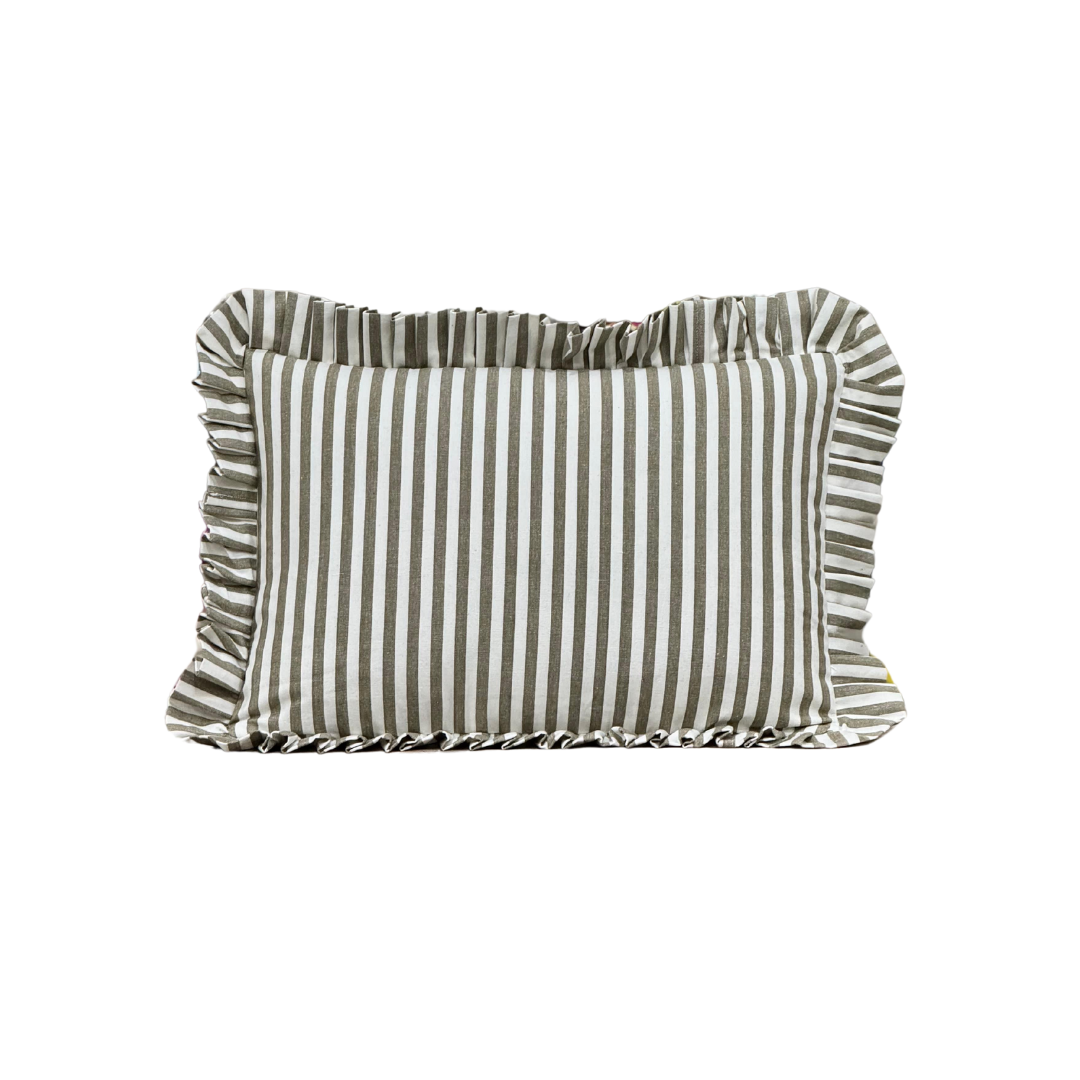 Luxe B Co - Wholesale Throw Pillow Cover - Ruffle Lumbar Pillow Cover Olive Green Stripes5