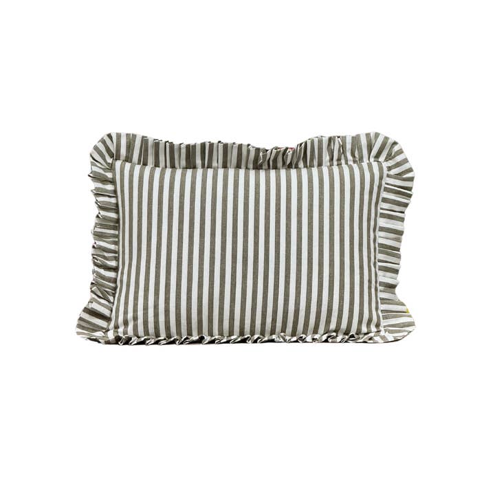 Luxe B Co - Wholesale Throw Pillow Cover - Ruffle Lumbar Pillow Cover Olive Green Stripes5