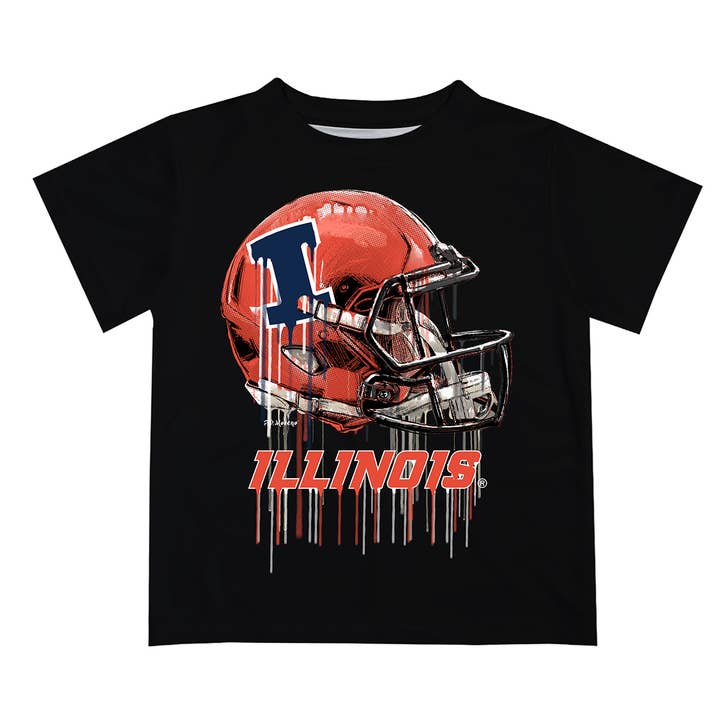 Vive La Fete - Wholesale Screen Printed T-Shirt - Kids - Illinois Fighting Illini Dripping Football Helmet T-Shirt