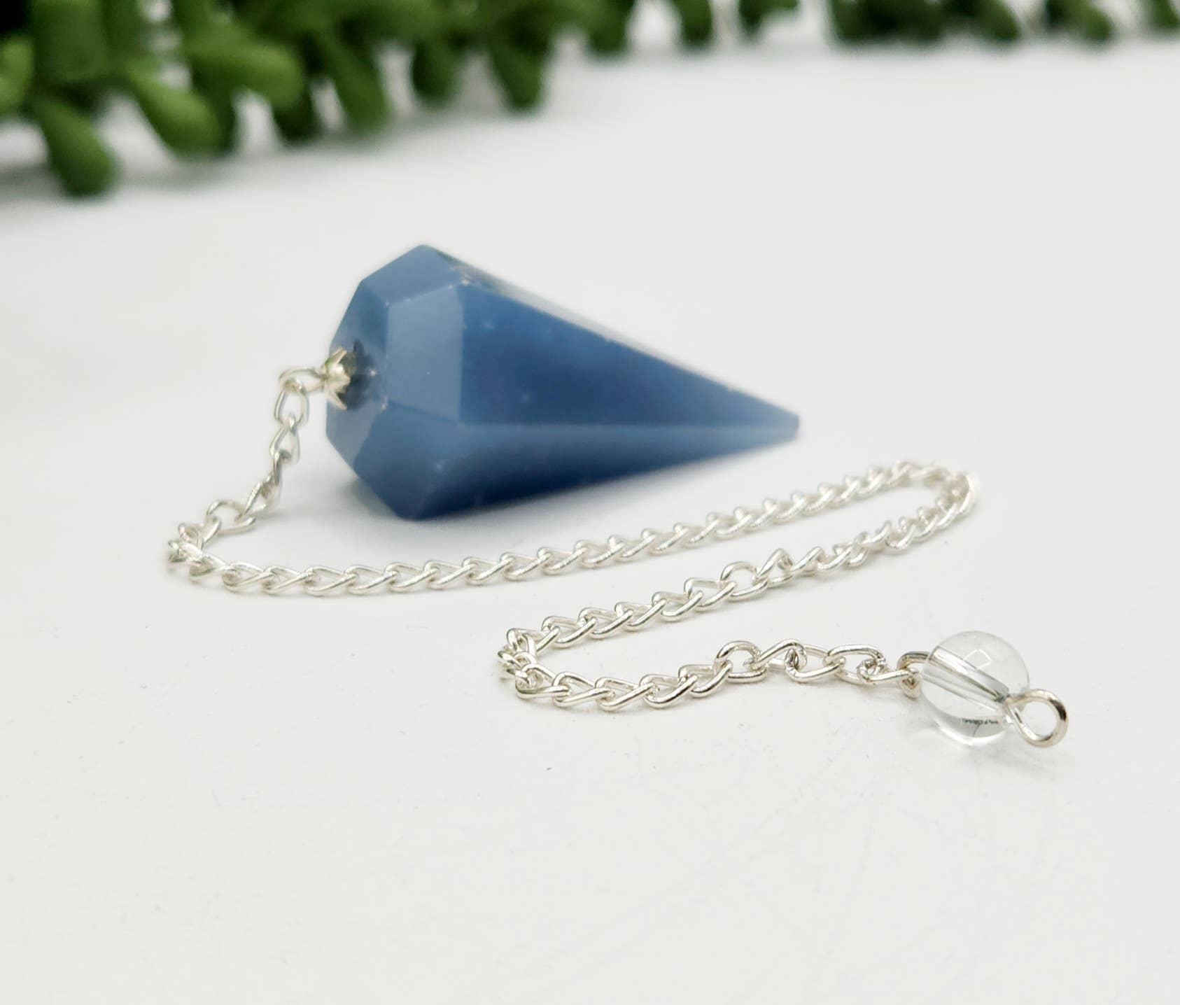 Meraki Gemstones - Vendita all'ingrosso Pietra/cristallo spirituale - Pendolo di Angelite con Catena Placcata in Argento e Perla di Quarzo Ialino4