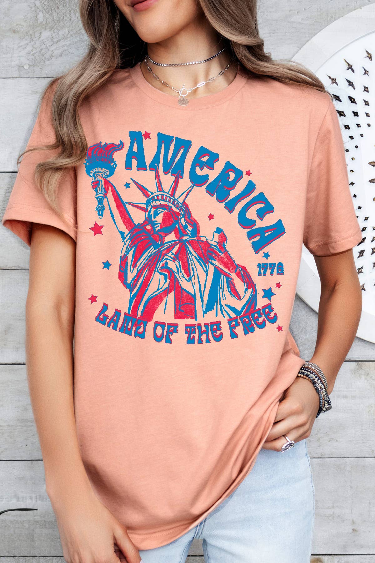 Amused by Blue - Wholesale Screen Printed T-Shirt - Women's - Women Freedom Graphic Print Short Sleeve Top4