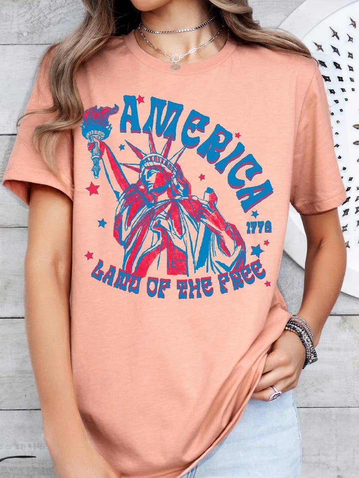 Amused by Blue - Wholesale Screen Printed T-Shirt - Women's - Women Freedom Graphic Print Short Sleeve Top4