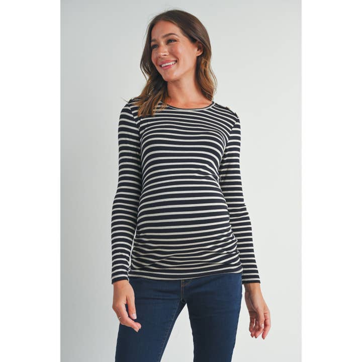 Hello Miz – wholesale Top – Maternity – Striped Long Sleeve Maternity Knit Top