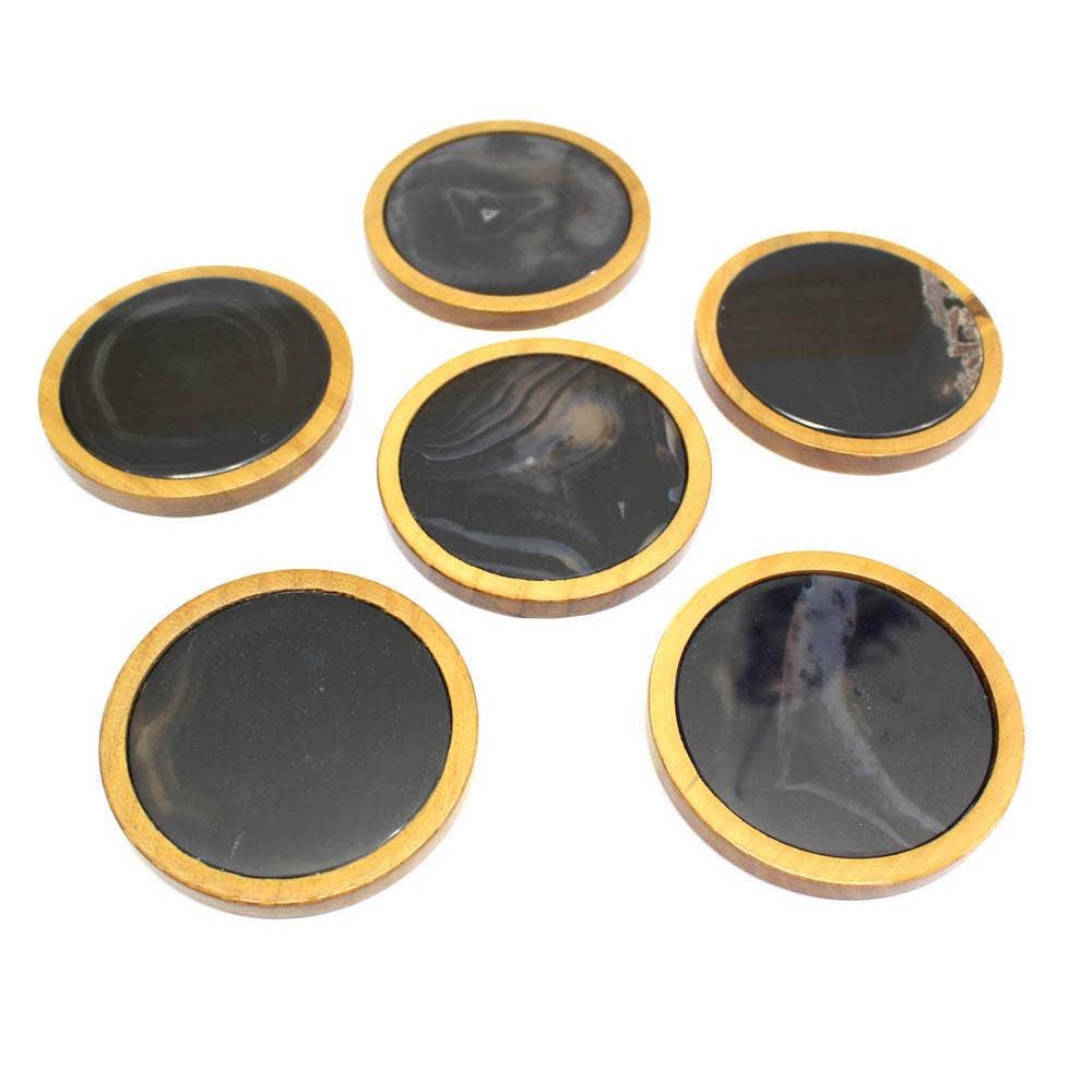 Rock Paradise - Wholesale Coasters - Crystal Agate Coasters in Wood Set0