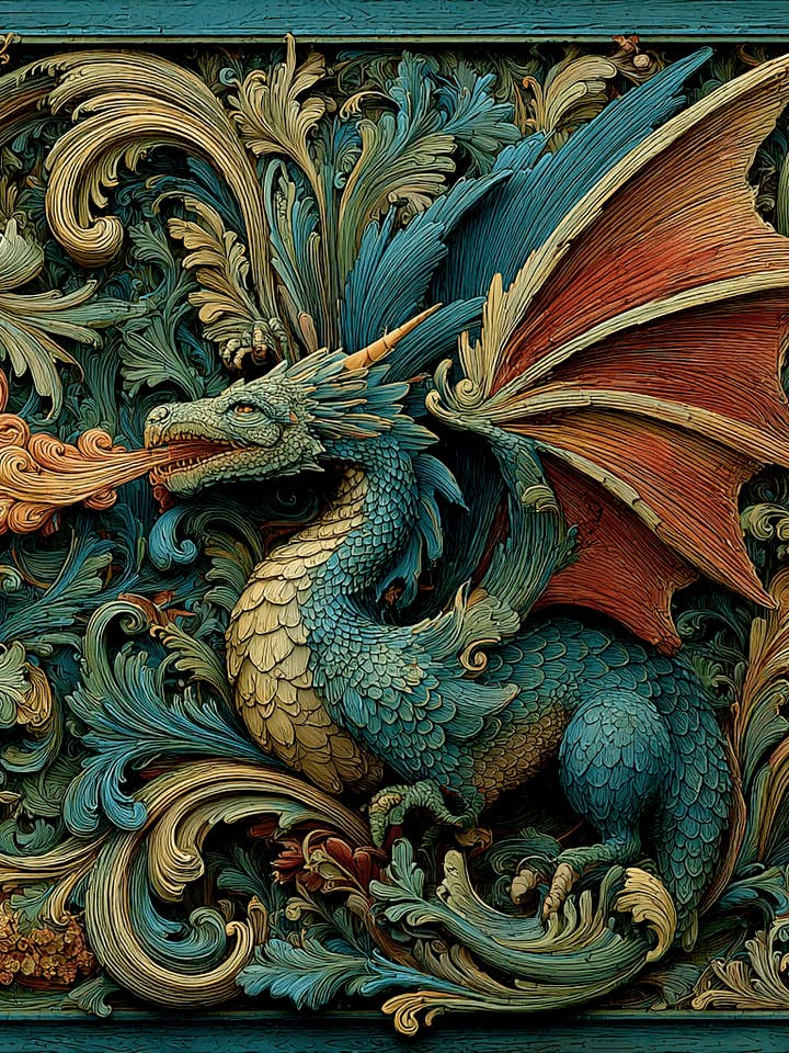 Dragon Wholesale Woodcut Style Art Print - 8"x8" Artwork for 12"x12" Frame for wholesale by Mowbi