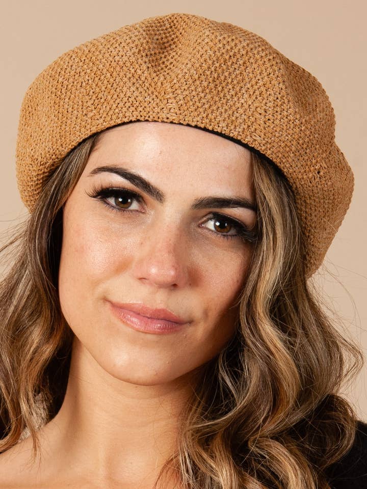 HBL1055-ANGELIQUE BERET - CAMEL for wholesale by Lucca Couture