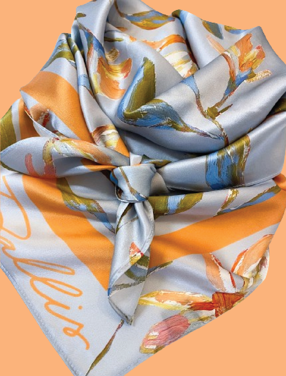 Dallis Foshee Art & Design, LLC - Wholesale Scarf - Women's - Light Blue + Apricot Botanical Scarf3