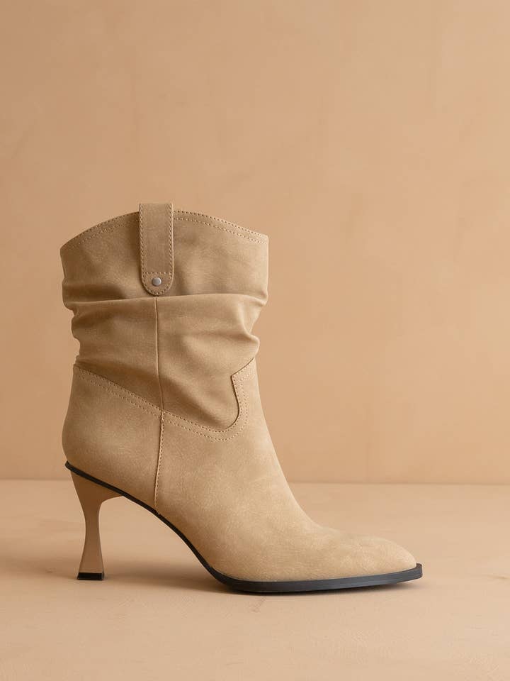 The Jolene | Botte western kaki à talons pour chatons pour la vente par OASIS SOCIETY