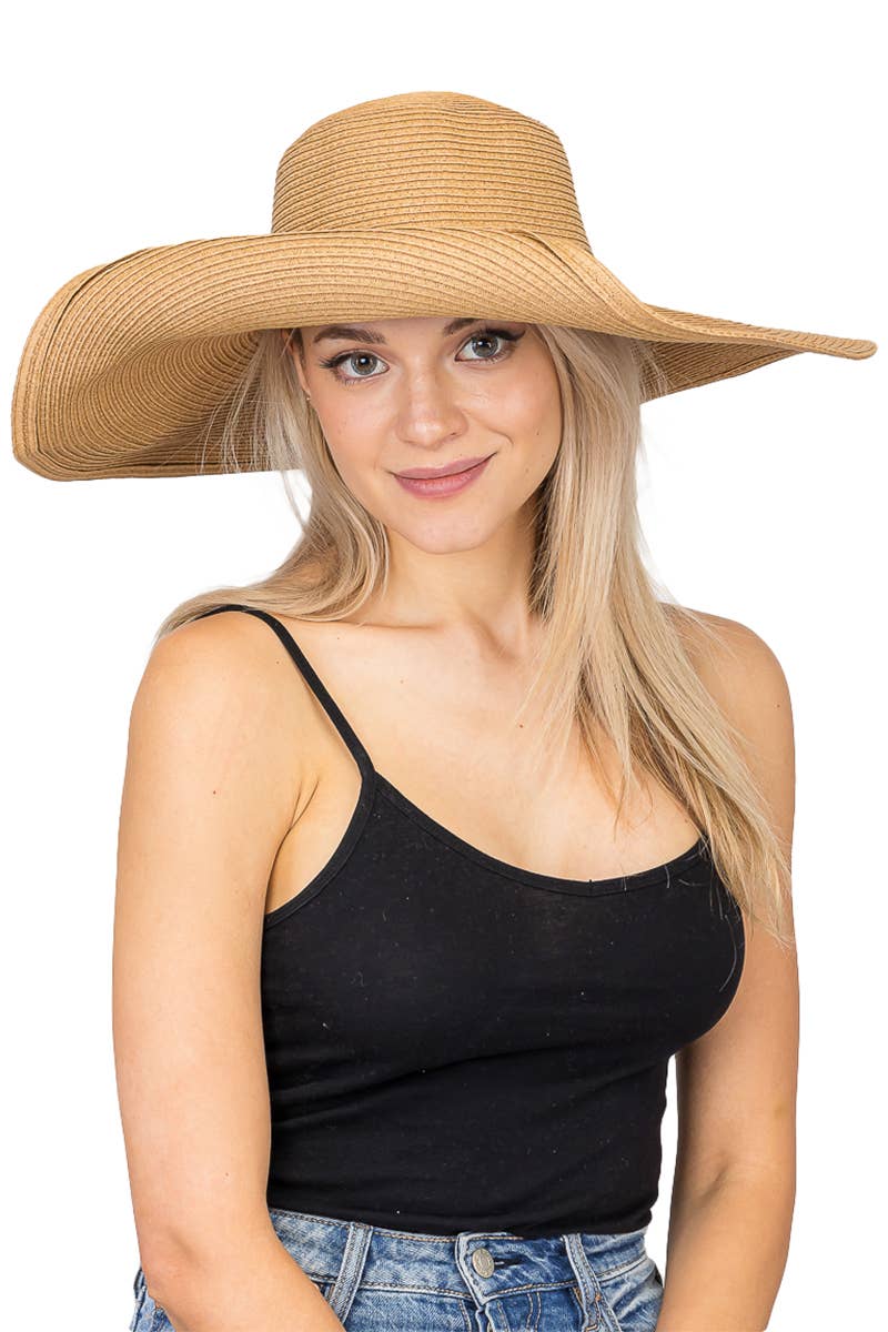 Cap Zone - Wholesale Straw Hat - Women's - Wire Brim Straw Beach Sun Hat50