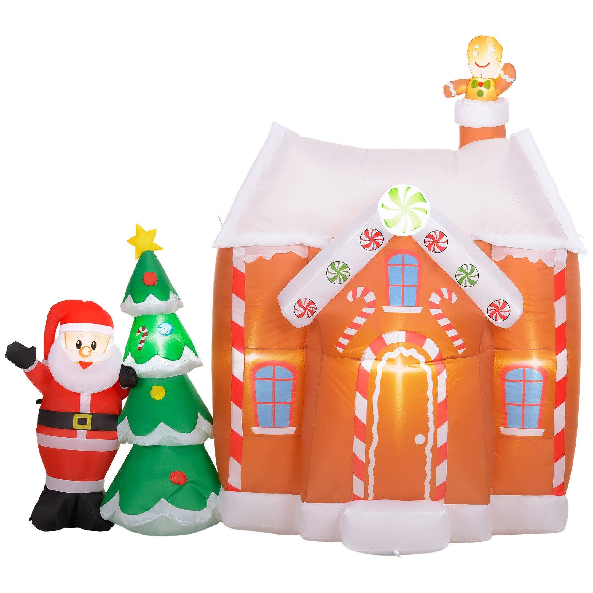 39F Inc. - Wholesale Inflatables - 7FT Inflatable Gingerbread House with Santa and Tree Lights8