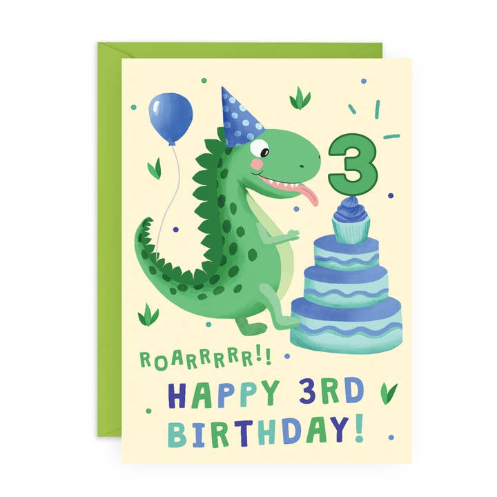 Carte d'anniversaire DINO Age pour homme et femme, 3e anniversaire pour la vente par Central 23 Cards