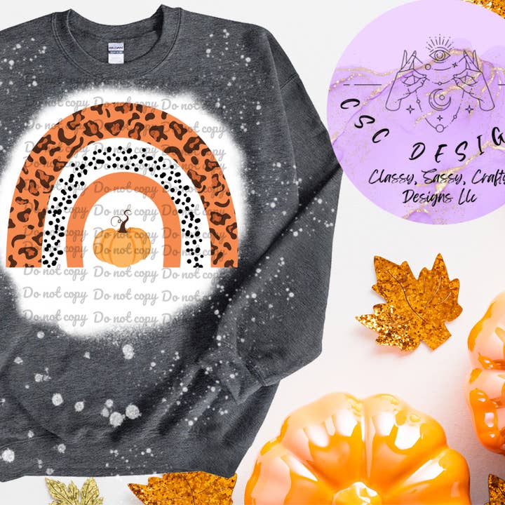 Pumpkin rainbow crewneck for wholesale by Classy, sassy, crafty designs llc