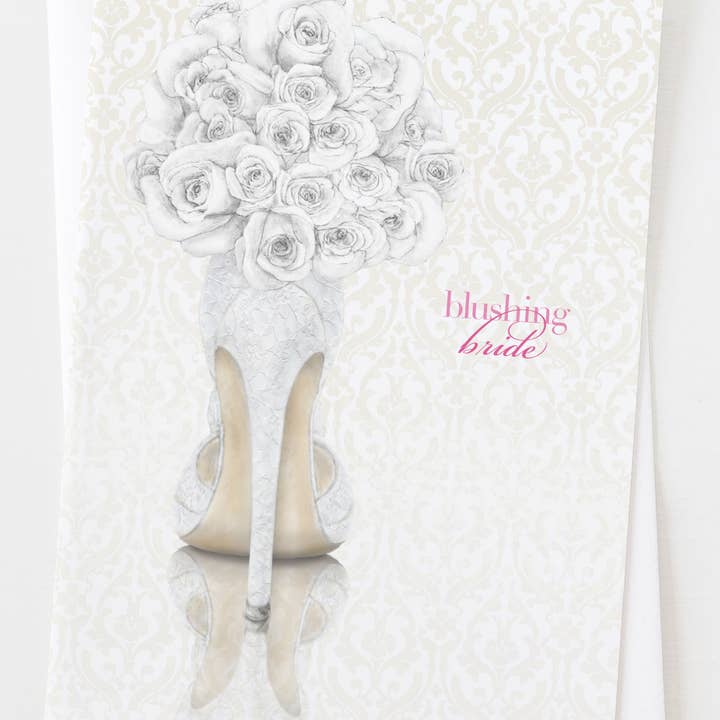 Ann Scott Design - Vente Faire-part de mariage - Carte de vœux à paillettes Blushing Bride Shoe & Bouquet E_1279