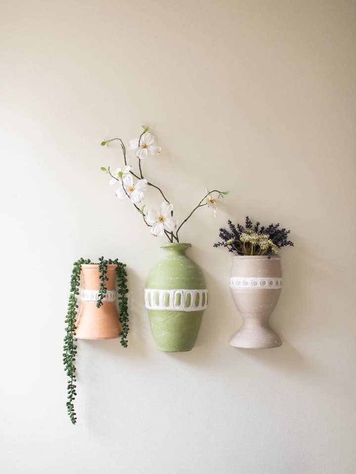 SET OF THREE CLAY WALL VASES for wholesale by Kalalou