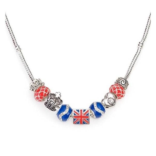 Silver Plated 'London Union Jack' British Charm Bead Necklace for wholesale by Liberty Charms