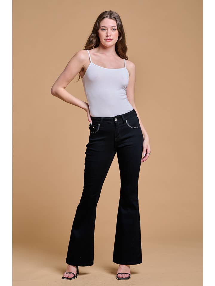 Black WF-006 FLARE STRTCHY WOMEN'S BLING JEANS WESTFIELD EAGLE for wholesale on Faire4