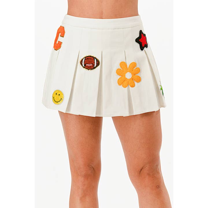 S1133 - DENIM MINI PLEAT SKIRT W PACTHES for wholesale by VELA CLOTHING