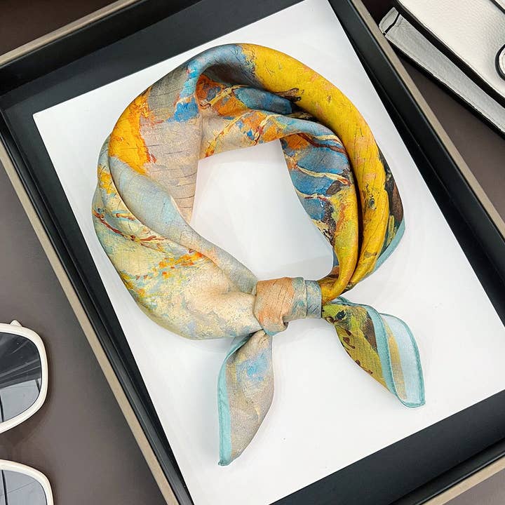 100% Silk Scarf with Nature Landscape Design for Elegant Casual Wear for wholesale by SALINA TRADING INC