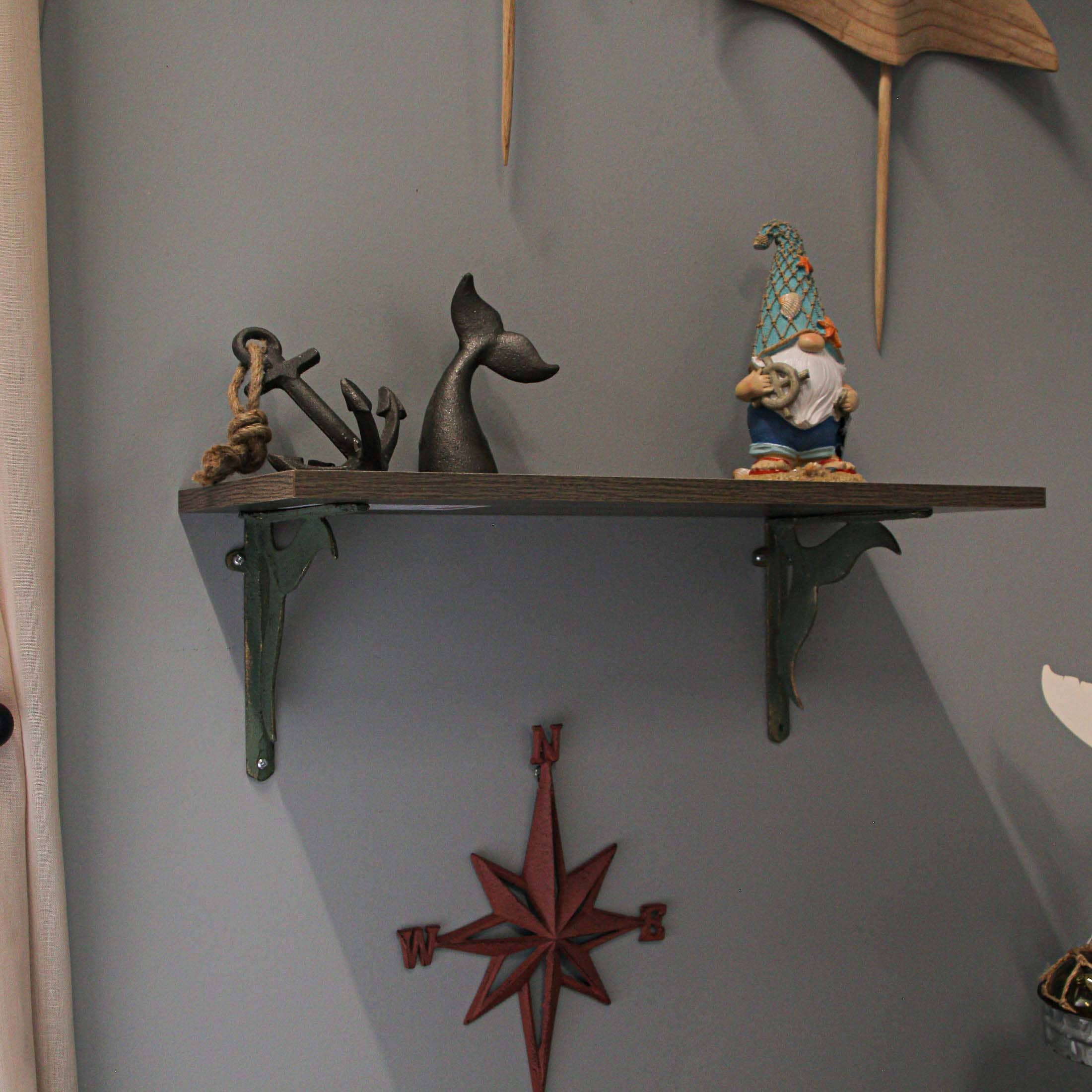 Zeckos - Wholesale Wall Mounted Shelf - Set of 2 Cast Iron Verdigris Whale Tail Wall Bracket Deco4