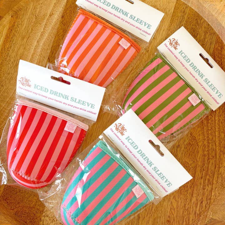 Elle Nicole - Wholesale Drink Huggers & Koozies - Coffee Cup Cover - Pink & Orange Stripes - Iced Drink Sleeve