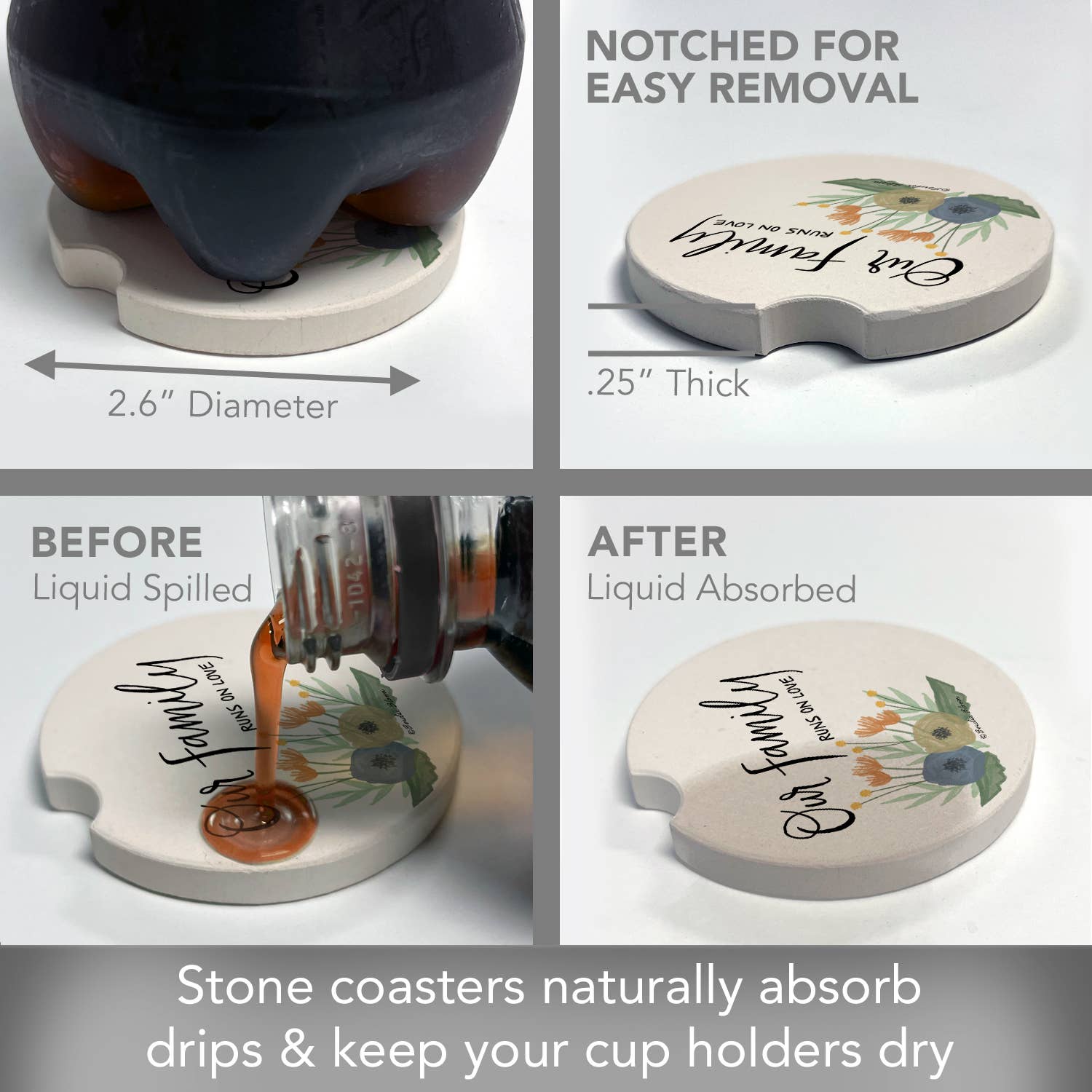 CounterArt/Highland Home/Thirstystone - Wholesale Car Coaster - Unisex - "Serene Family" Absorbent Stone Car Coaster 1pk4