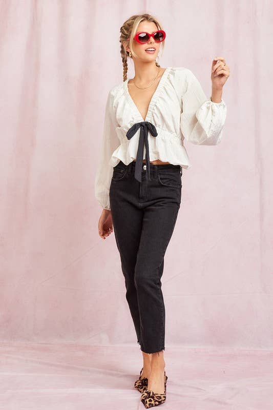 Ivory Poly Contrast Bow Top for wholesale on Faire8