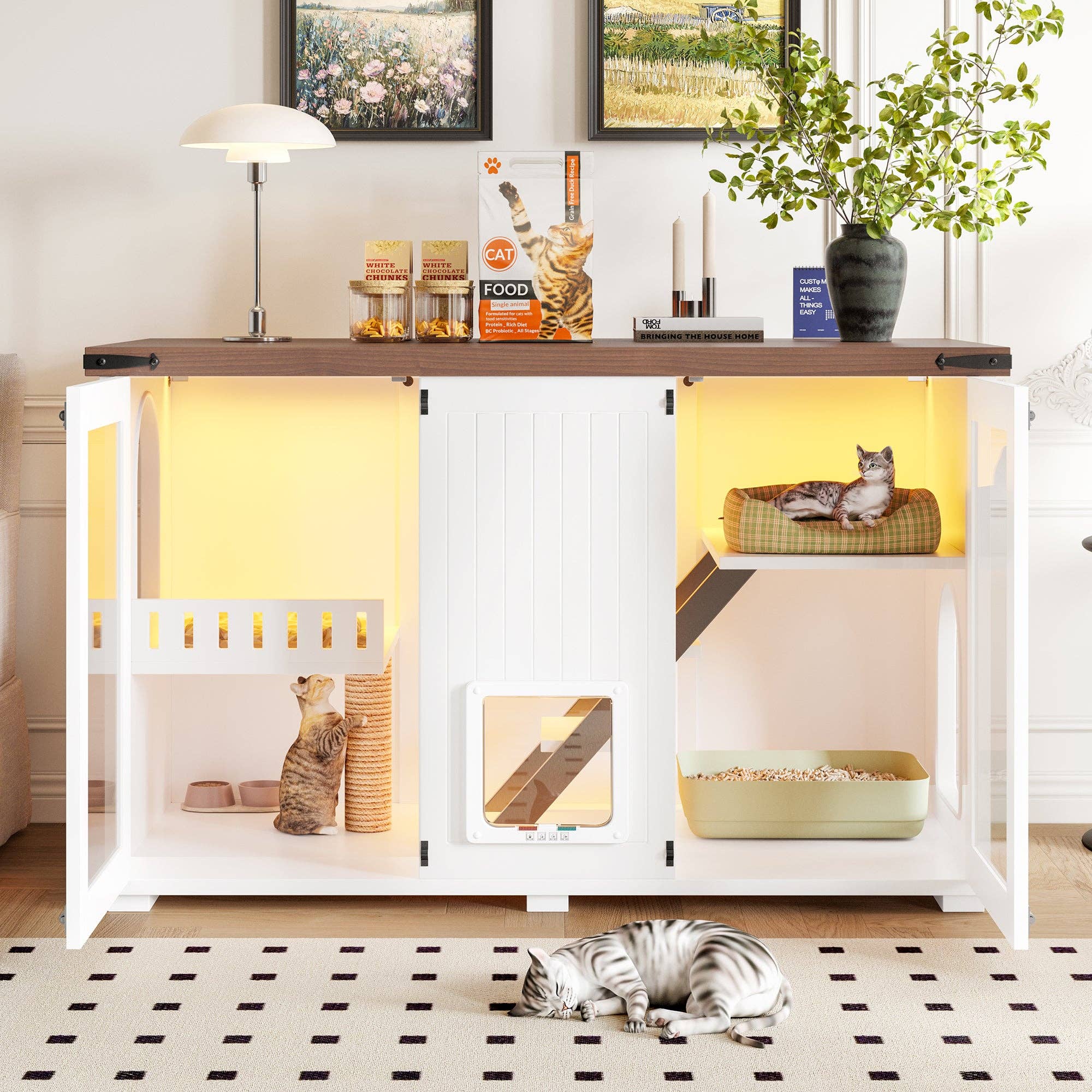 39F Inc. - Wholesale Pet Scratcher - Cat - Large Cat Litter Box Enclosure with LED & Scratching Post3