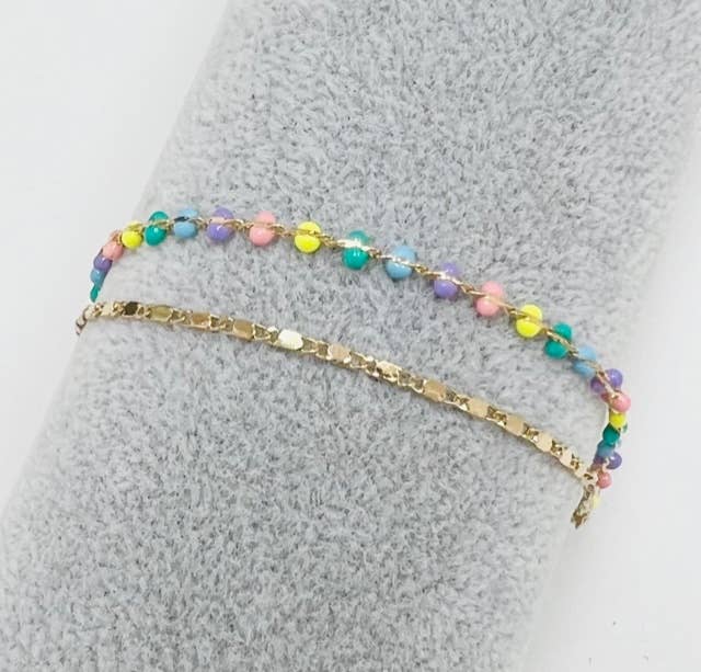 StarryNYC - Vente Bracelets maillon et chaîne - Bracelet ajustable à 2 lignes avec chaîne en époxy et chaîne délicate9