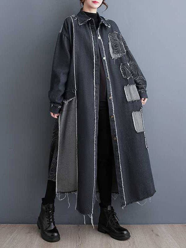 UZ Wholesale Store – wholesale Trenchcoat - Dam – Asymmetrisk knäppt lång trenchcoat med fransar och delade sömmar, lös passform3