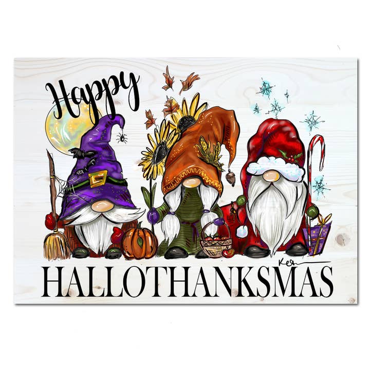 Holiday Gnomes Art- Wood 5x7 Sign for wholesale by Map Mom
