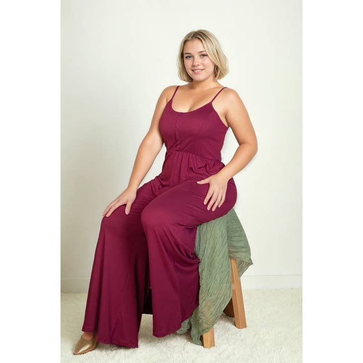 Black Pearl Clothing – wholesale Jumpsuit - Dam – Plus Size Klädknapp Fram Bred Ben Jumpsuit2