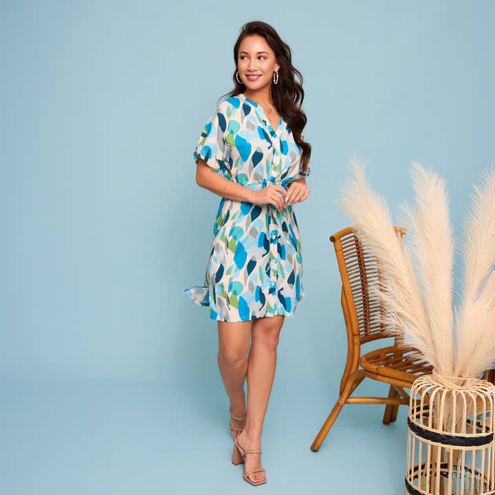 Elsie & Zoey - Wholesale Dress - Women's - Shirt Dress Ayla Short Sleeve V-Neck Tie Waist with Pockets21