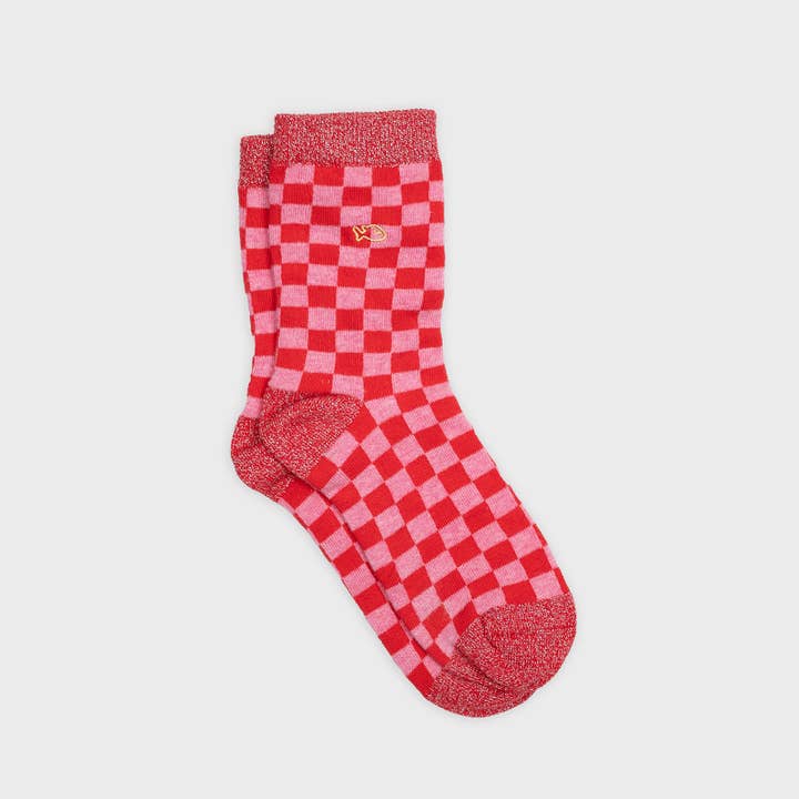 Plaid socks - Red and pink for wholesale by BILLYBELT