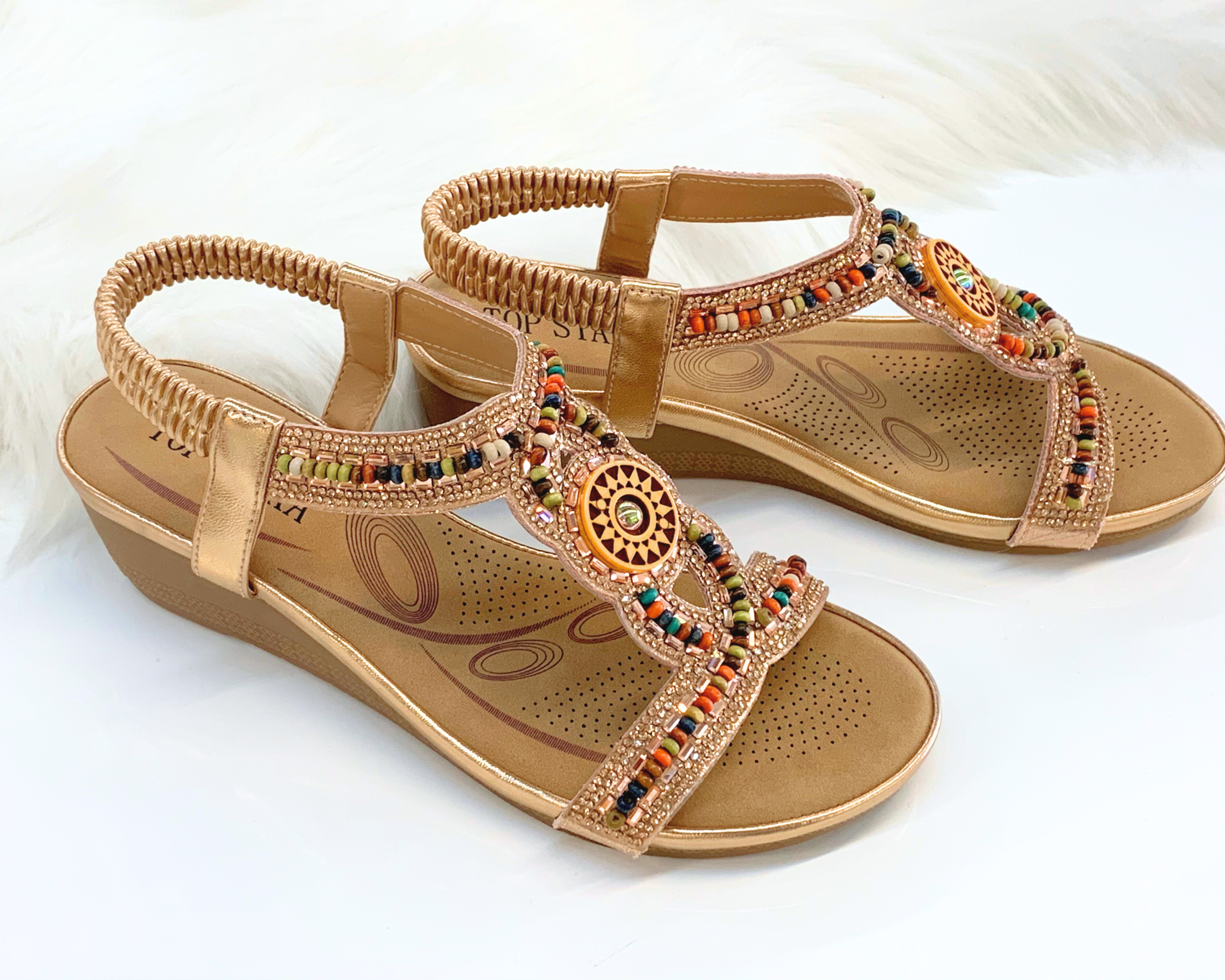 Top Staka – Großhandel Sandalen – Damen – Top Staka Damen Sandalen mit Perlen, elastisch, Slingback, flach3