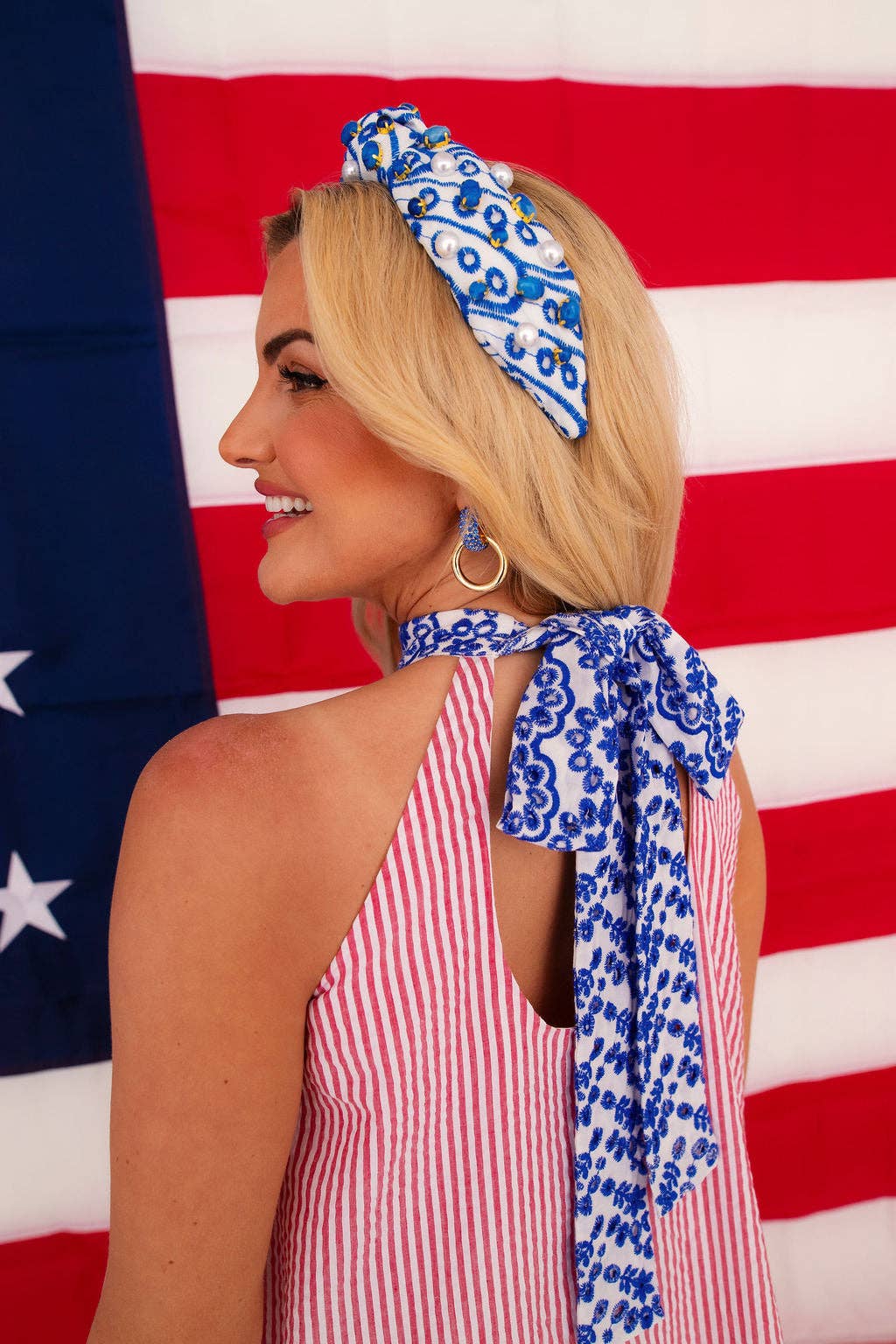 Brianna Cannon - Wholesale Dress - Women's - Patriotic Seersucker Halter Dress4