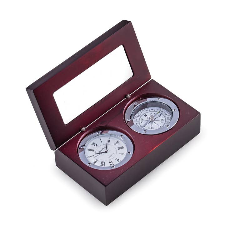 Bussola e orologio in scatola di mogano per la vendita all'ingrosso da parte di BeyBerk International