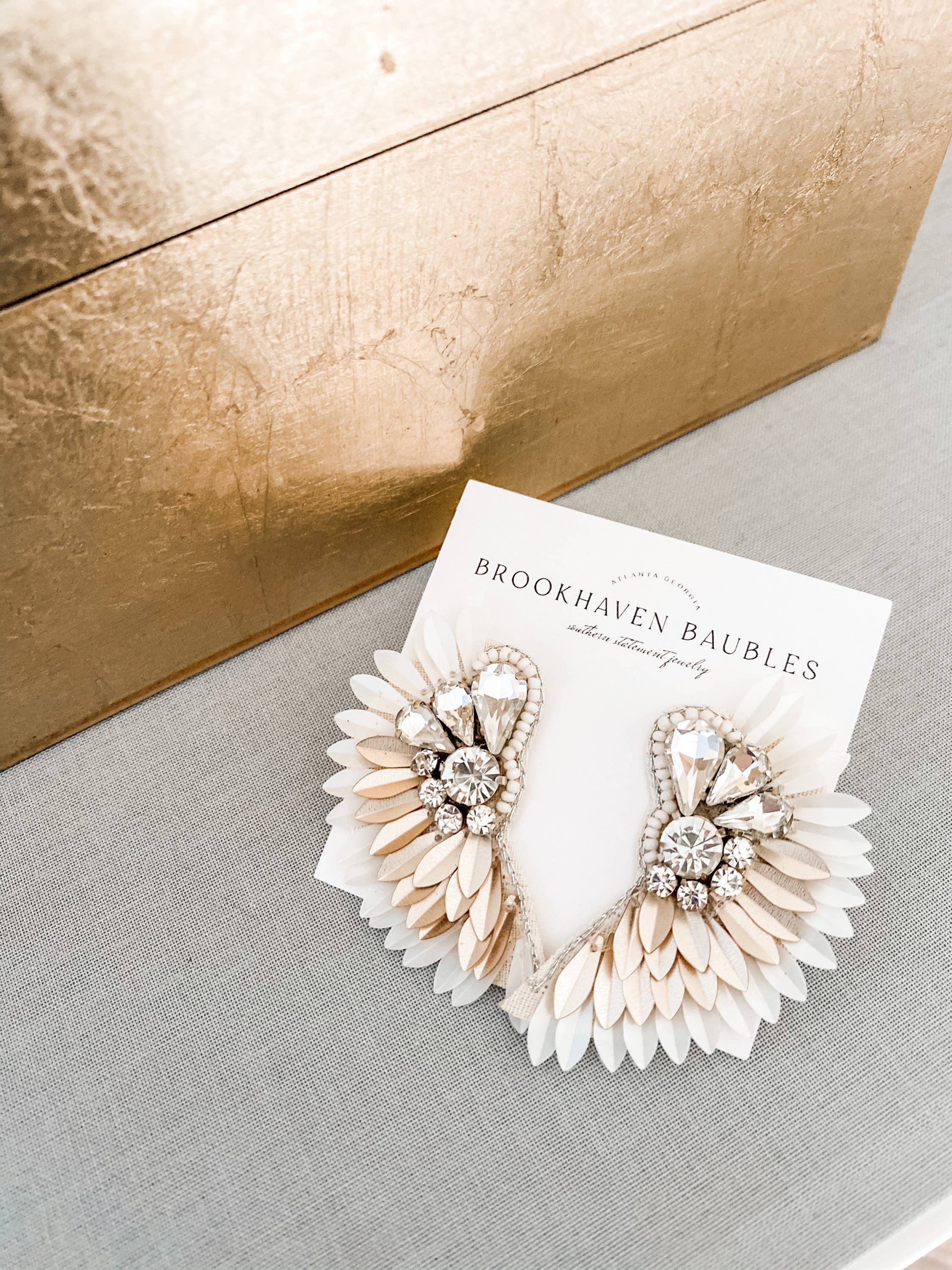 Ivory Gold OmbrƩ Beaded Crystal Winged Statement Earrings for wholesale by Brookhaven Baubles