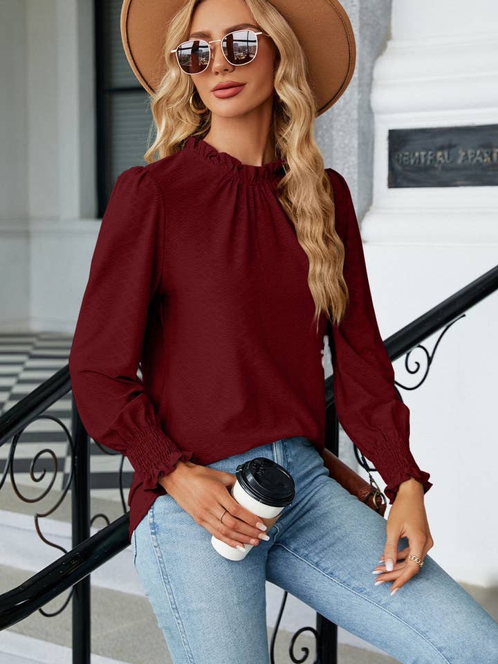Lily Clothing - Wholesale Blouse - Women's - CWTBLL0195_WOMEN RUFFLED HIGH NECK LONG SLEEVE BLOUSE15