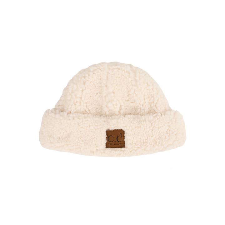 Hana - Wholesale Beanie - Women's - C.C Sherpa Cuff Beanie Hat with C.C Suede Logo