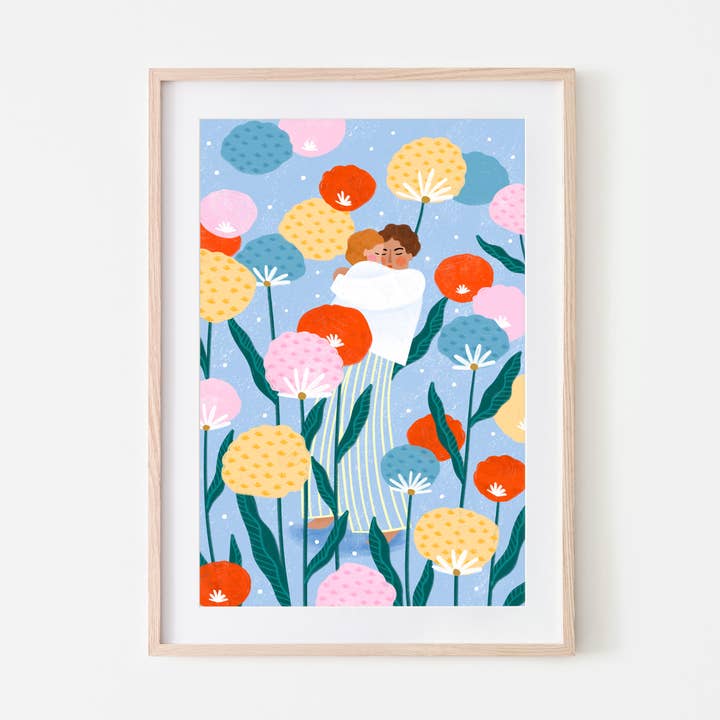 Mum and Baby in Floral Garden - Art Print for wholesale by Bea Müller