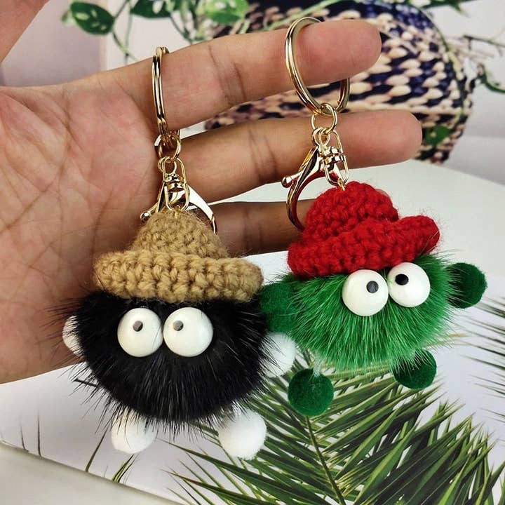 FurDecoration – wholesale Keychain – Women's – Real Mink Fur Pompom Key Chain Cute Cartoon Bag Charm