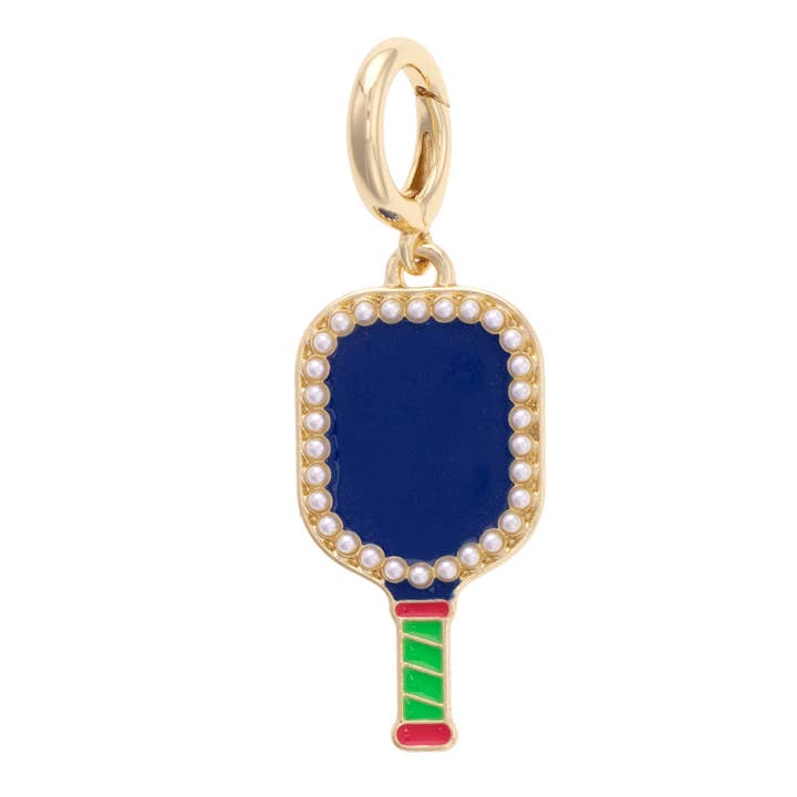 Pearl Studded Pickleball Paddle Pendant Charm in Navy for wholesale by Canvas Style