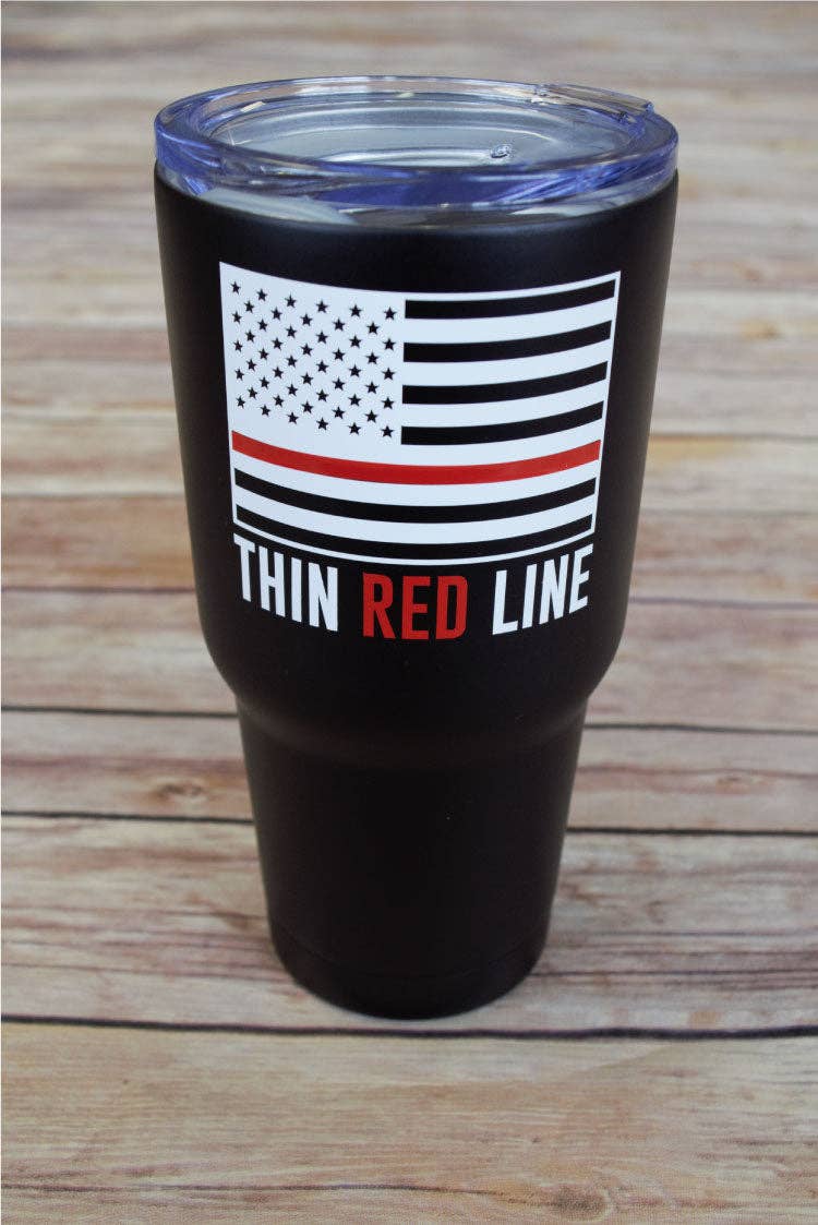 Sweet Caroline Boutique - Wholesale Insulated Mug/Tumbler - Thin Red Line Travel Mug -- Black